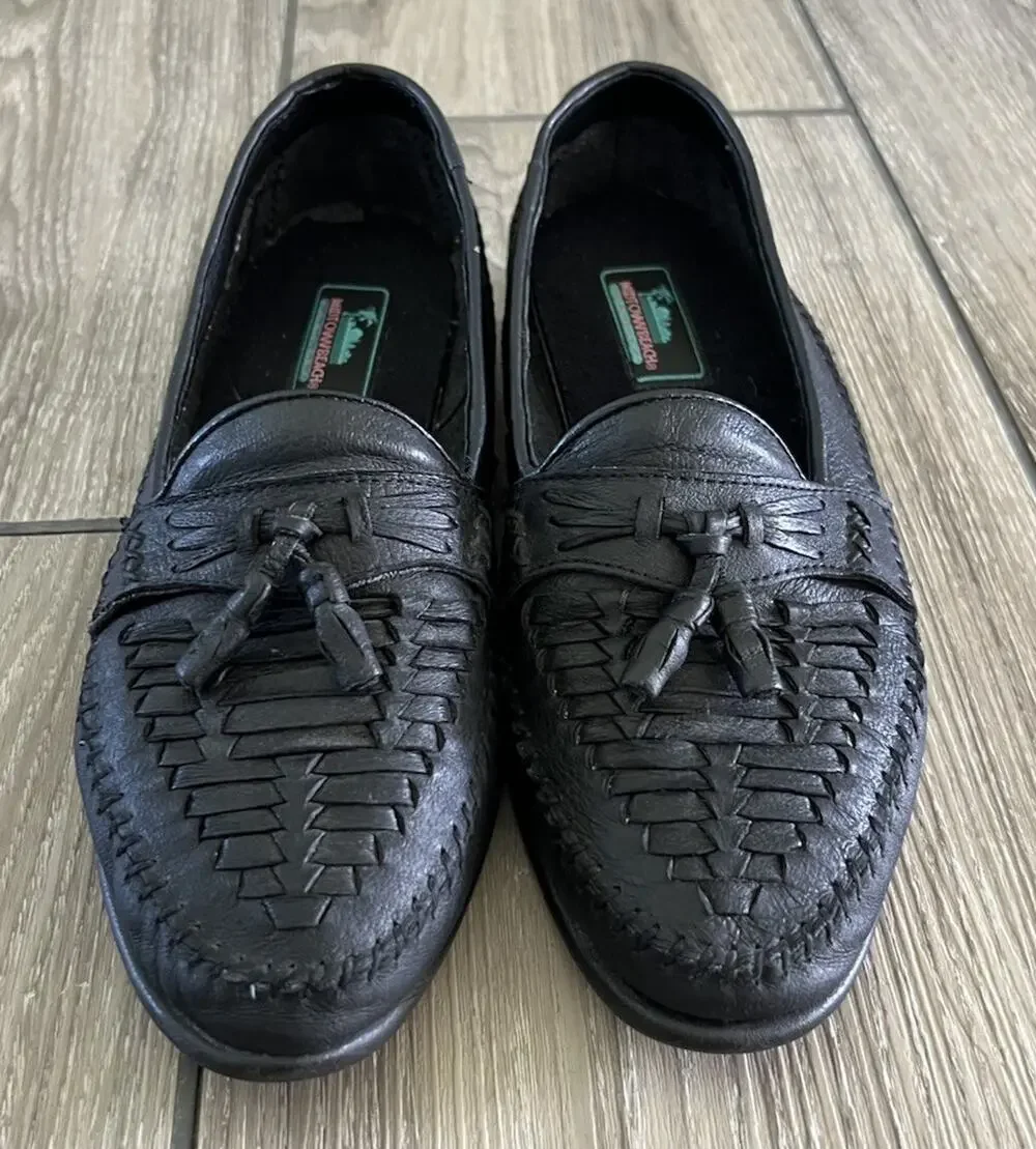 Midtown Beach Leather Tassel Loafers Shoes Mens 10 D Black Woven Kiltie Casual